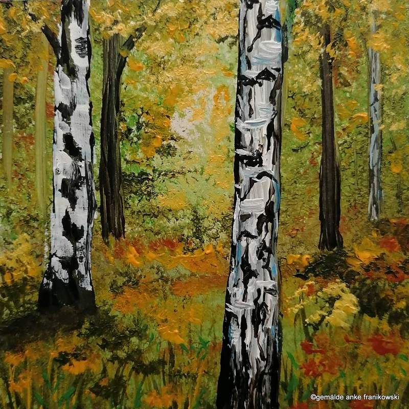 Waldbild von Birken im Herbst online kaufen