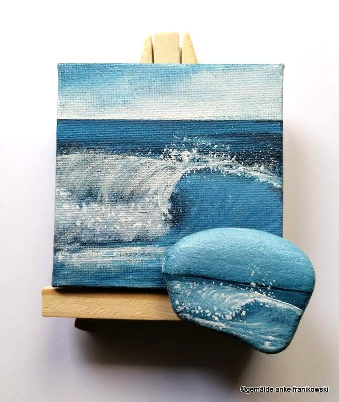 Geschenkset Gemälde Blaue Welle 8x8 online kaufen, anke franikowski