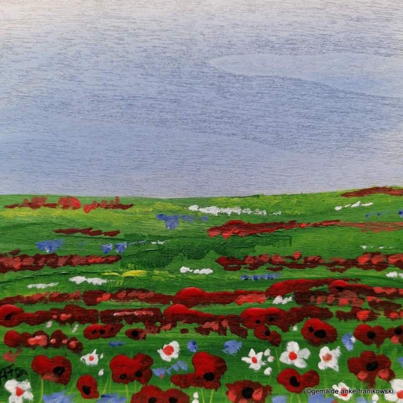 Acrylmalerei Landschaftsbild - Mohnblumenwiese Gemälde online kaufen