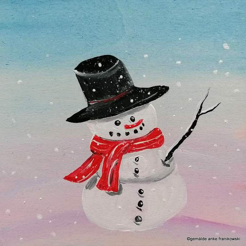 Winterbild von einem süßen Schneemann online kaufen