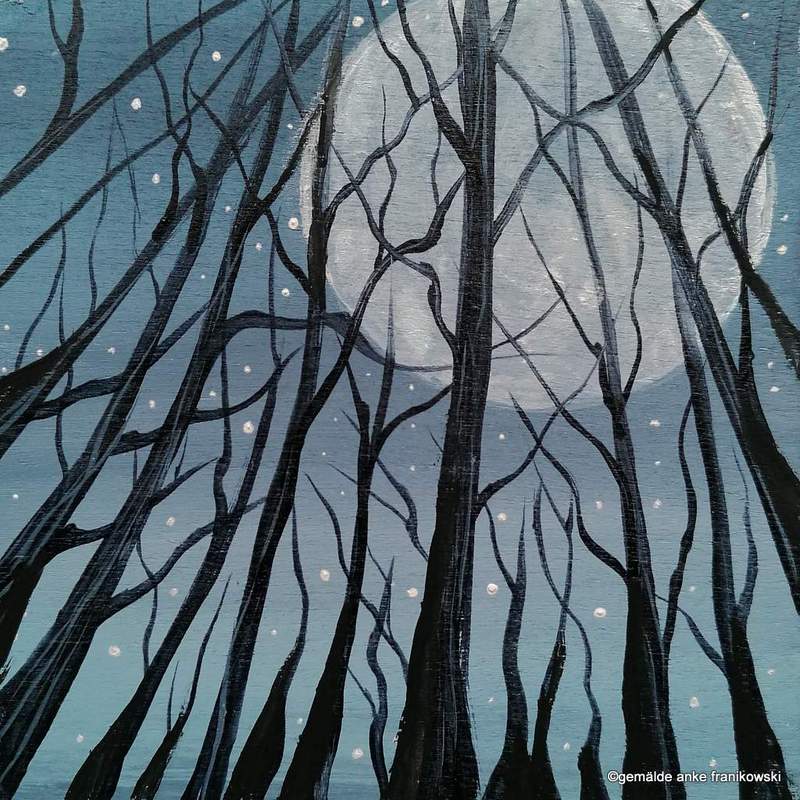 Mond hinter dem Wald gemalt online kaufen