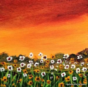 Acrylbild Blumenwiese im Sonnenuntergang - Gemälde von Anke Franikowski kaufen
