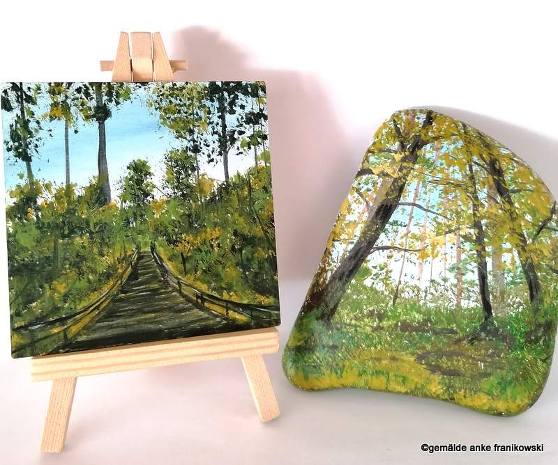 Wälder und Brücke mit Acryl gemalt, Acrylbilder kaufen von Gemälde Anke Franikowski