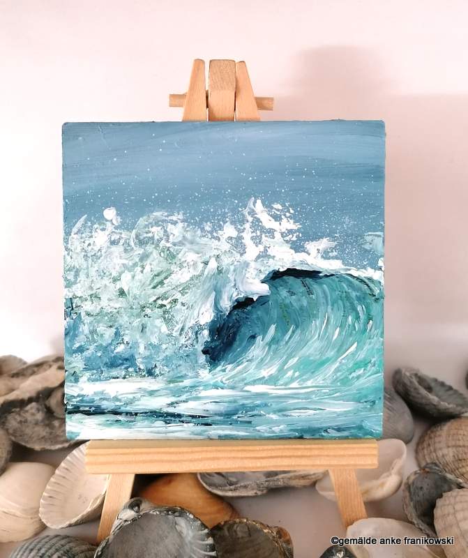 Welle mit Acryl gespachtelt und gemalt, Meerbild kaufen von Anke Franikowski