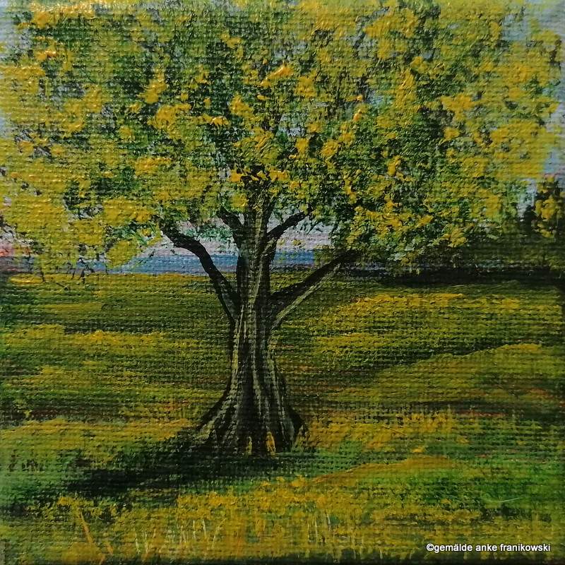 Acrylbild auf Leinwand Baum und Wiese, Gemälde kaufen von Anke Franikowski