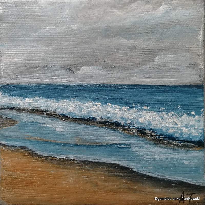 Acrylbild auf Leinwand Meer mit goldenem Strand, Gemälde kaufen von Anke Franikowski