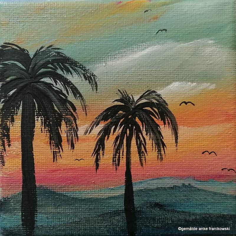 Acrylbild auf Leinwand Sonnenuntergang & Palmen, Gemälde kaufen von Anke Franikowski