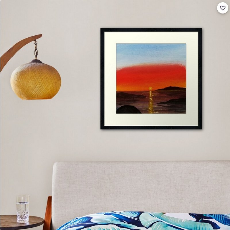 Gemälde Sonnenuntergang im Meer gemalt auf Holz Gerahmter Kunstdruck von Anke Franikowski
