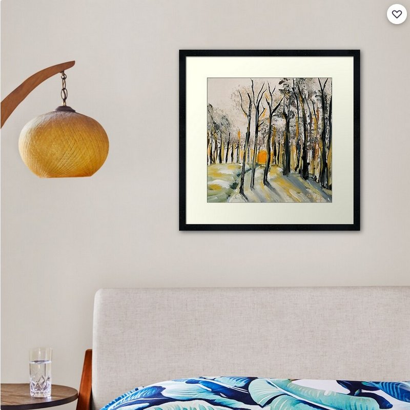 Gemälde Winter im Wald gemalt auf Holz Gerahmter Kunstdruck von Anke Franikowski